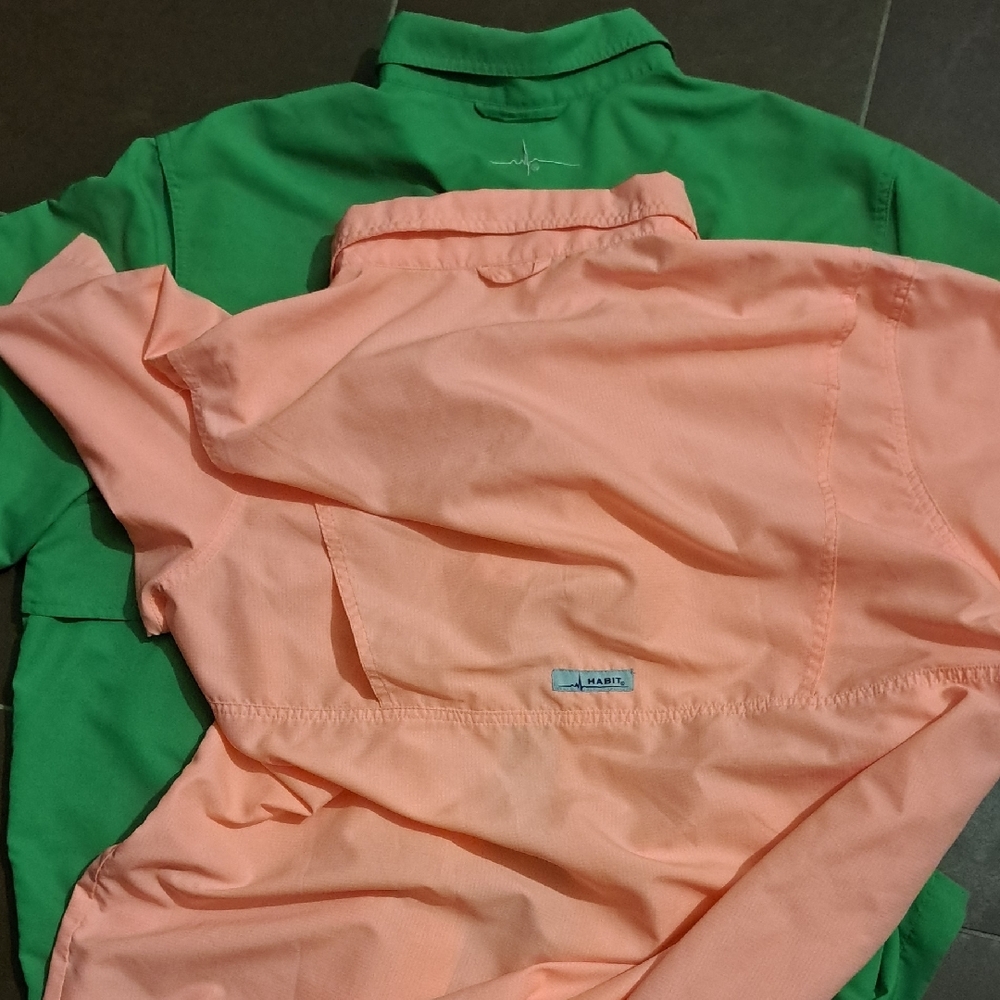Habit Set Of 2 ..Men's Green and Peach Casual Button Down Shirts - Picture 9 of 9